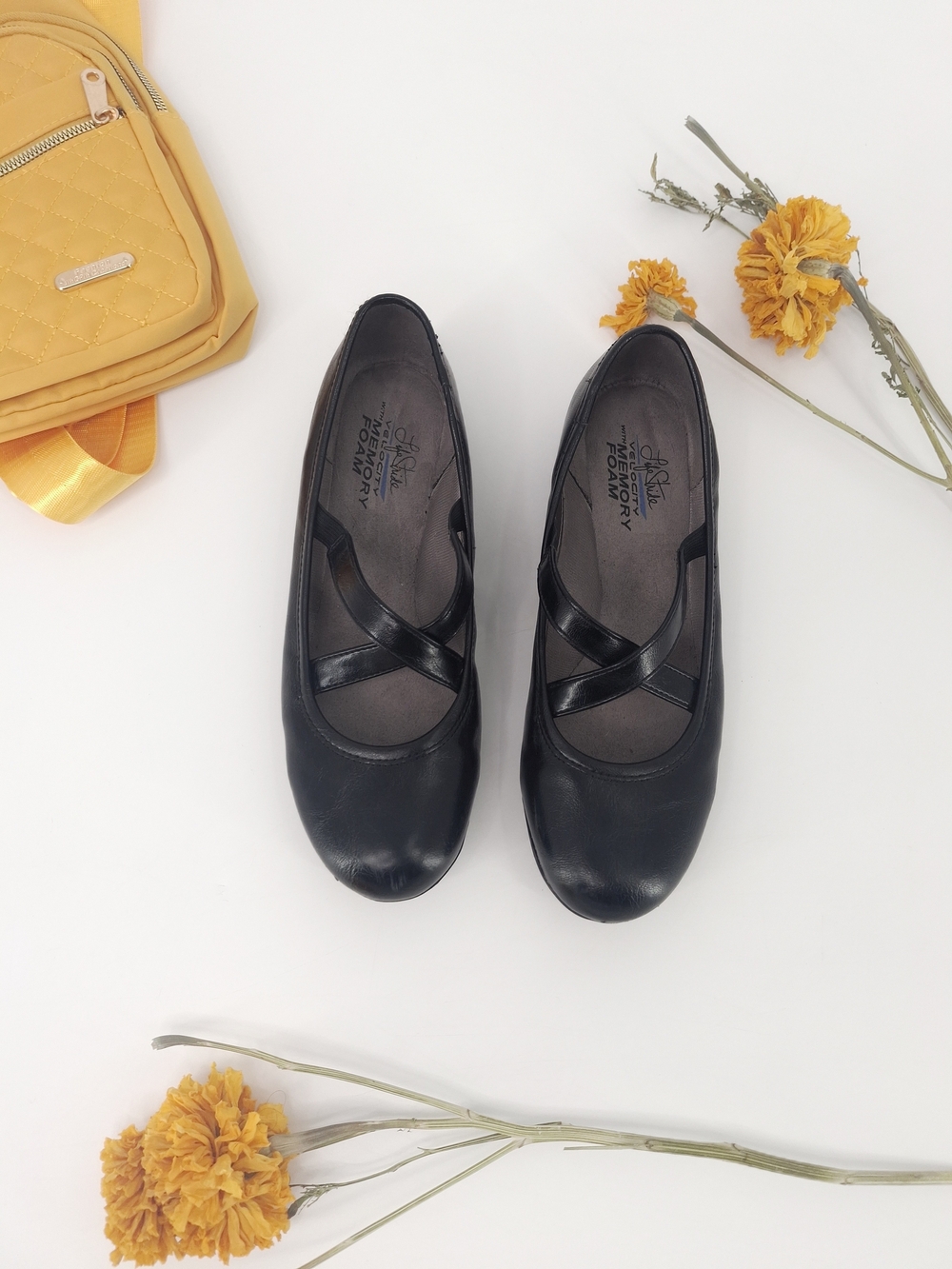 ✨LifeStride Indira Black Crisscross Mary Jane Ballet Flats Size 8W Comfort Wide✨